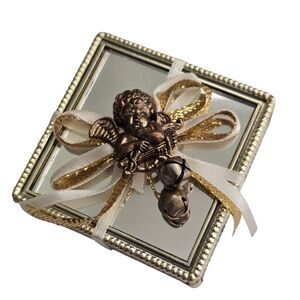 Vintage Style Cherub Jingle Bell Ornament Mirror Box Decor 2.25"